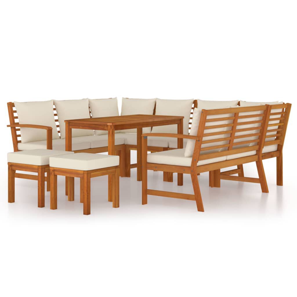 vidaXL 9 Piece Garden Dining Set with Cushions Solid Wood Acacia
