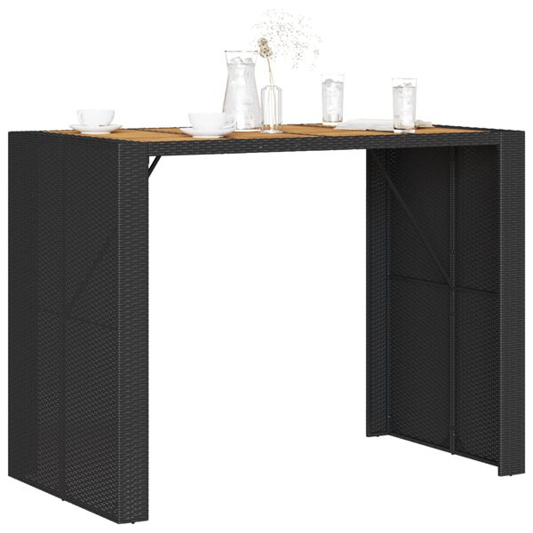 vidaXL Garden Bar Table with Acacia Wood Top Black 145x80x110 cm Poly Rattan