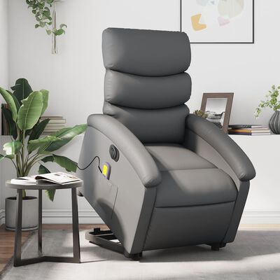 vidaXL Electric Stand up Massage Recliner Chair Grey Faux Leather