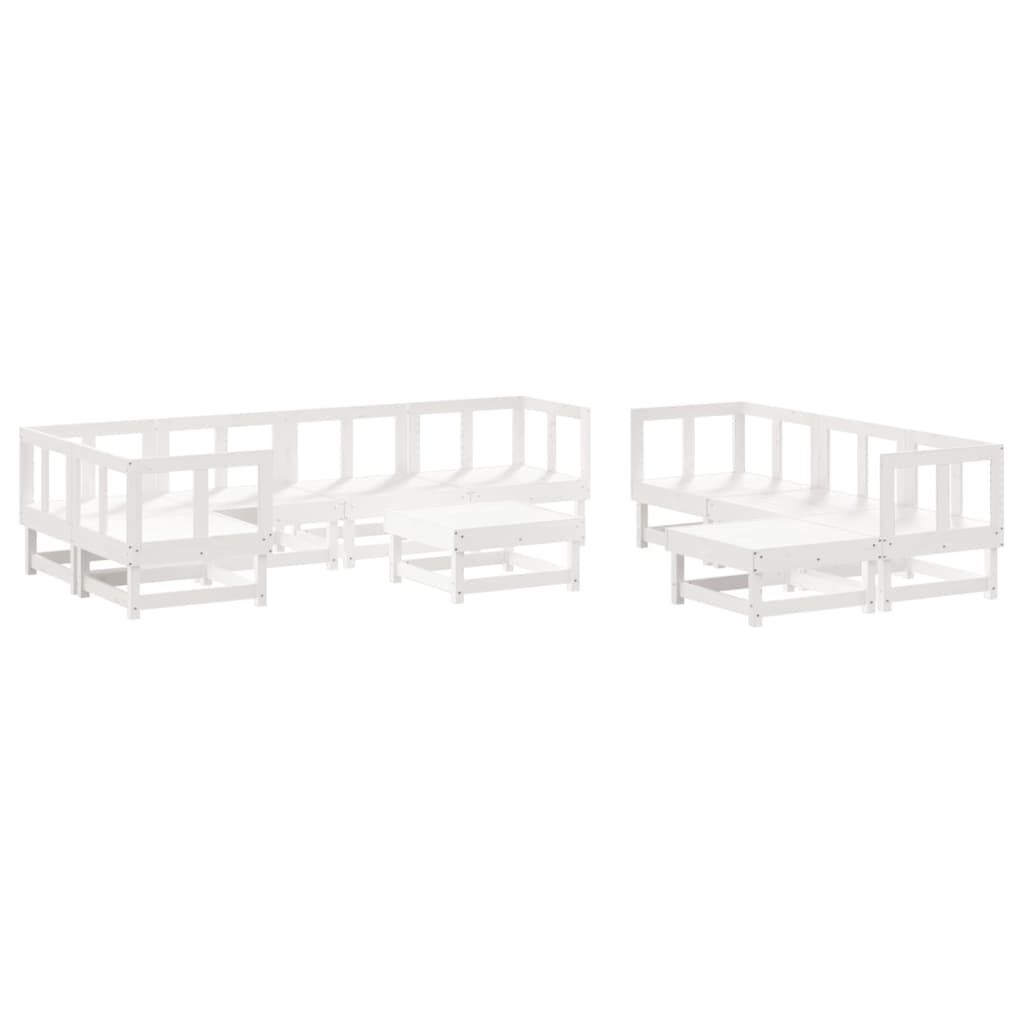 vidaXL 10 Piece Garden Lounge Set with Cushions White Solid Wood