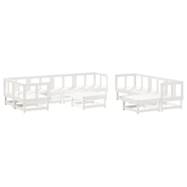 vidaXL 10 Piece Garden Lounge Set with Cushions White Solid Wood