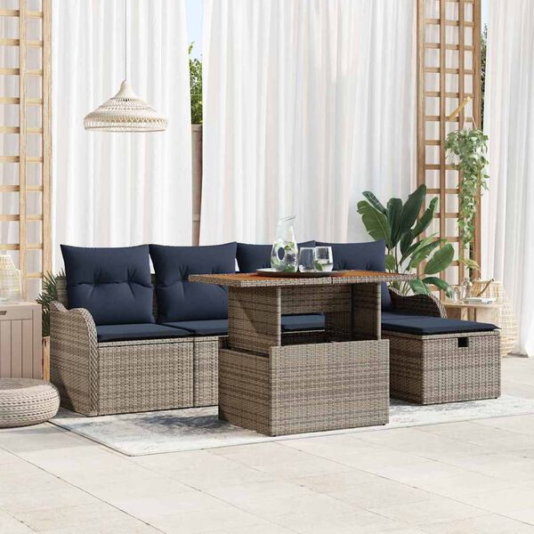vidaXL Garden Sofa Set with Cushion 6 pcs Grey Poly Rattan