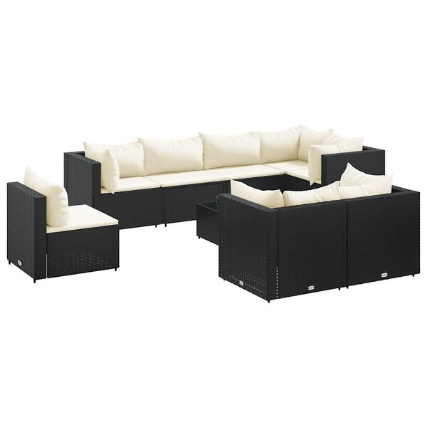 vidaXL 9 Piece Garden Lounge Set with Cushions Black Poly Rattan
