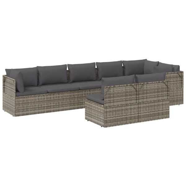 vidaXL 8 Piece Garden Lounge Set with Cushions Grey Poly Rattan
