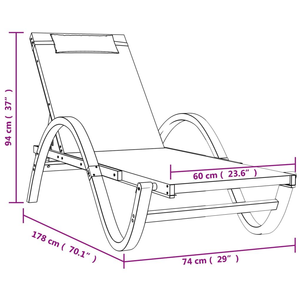 vidaXL Sun Lounger with Pillow White Textilene and Solid Wood Poplar