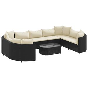 vidaXL 10 Piece Garden Sofa Set with Cushions Black Poly Rattan