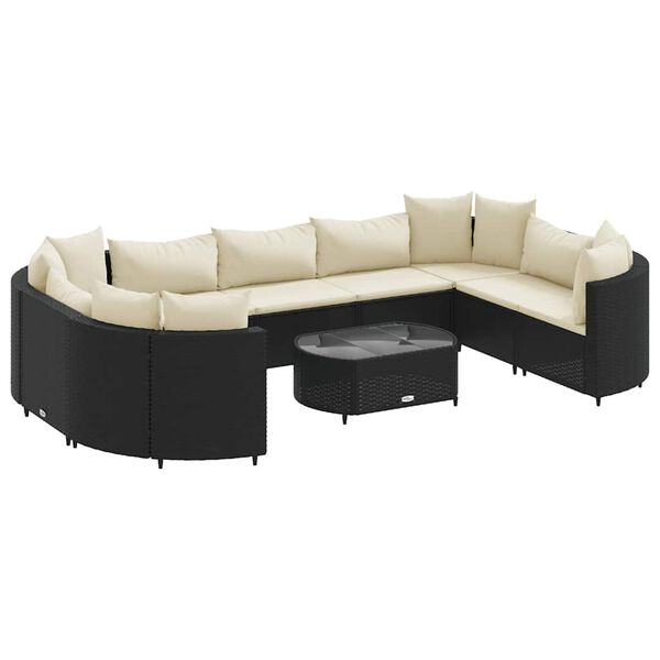vidaXL 10 Piece Garden Sofa Set with Cushions Black Poly Rattan