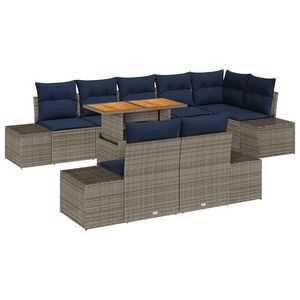 vidaXL Garden Dining Set with Cushion 9 pcs Grey and Navy