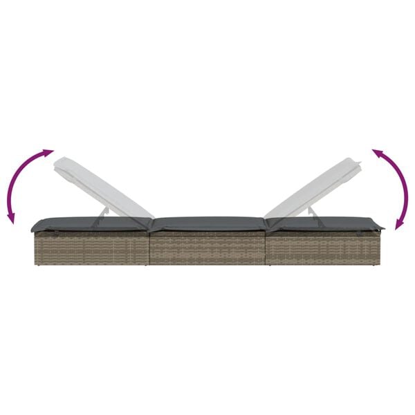 vidaXL Sunbeds 2 pcs with Table Grey Poly Rattan