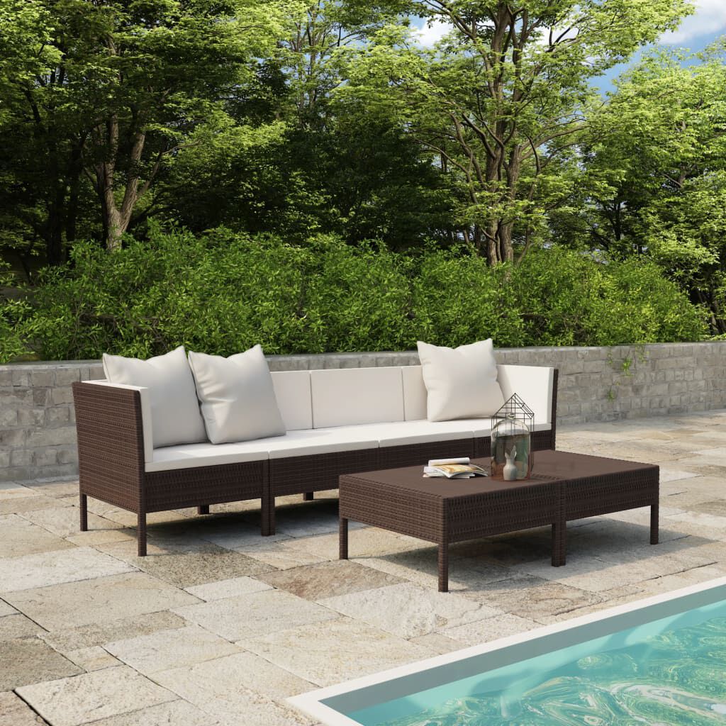 vidaXL 6 Piece Garden Lounge Set with Cushions Poly Rattan Brown