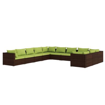 vidaXL 11 Piece Garden Lounge Set with Cushions Poly Rattan Brown