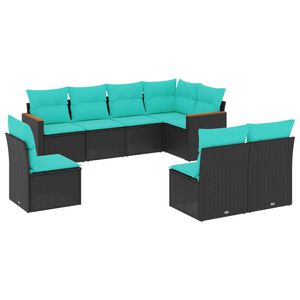 vidaXL 8 Piece Garden Sofa Set with Cushions Black Poly Rattan