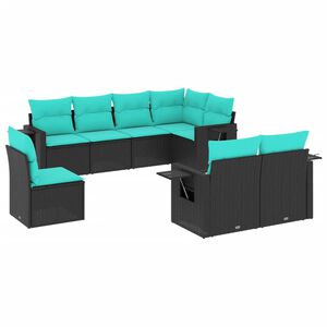 vidaXL 8 Piece Garden Sofa Set with Cushions Black Poly Rattan