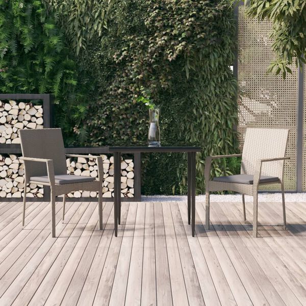 vidaXL 3 Piece Garden Dining Set with Cushions Black and Grey Poly Rattan
