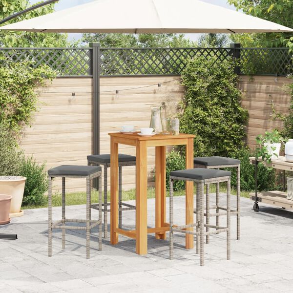 vidaXL 5 Piece Garden Bar Set Grey Solid Wood Acacia and Poly Rattan