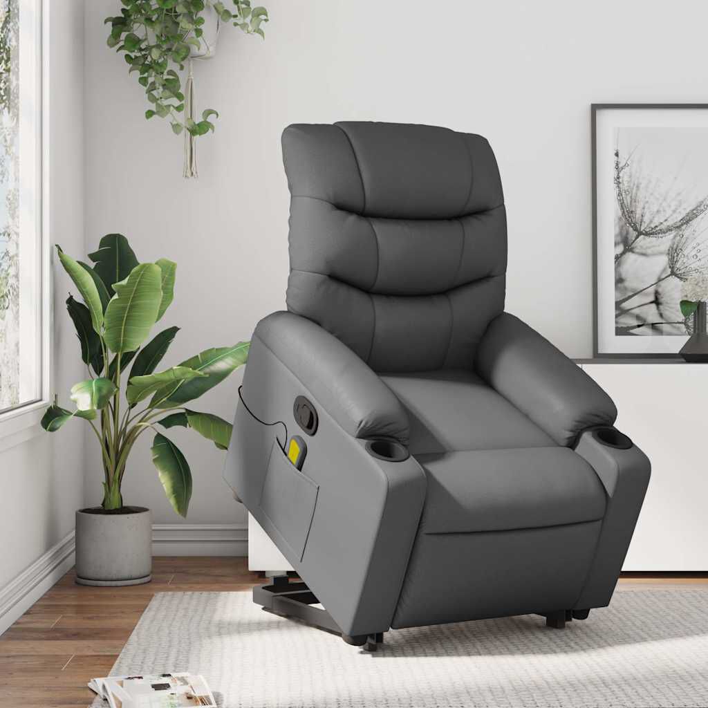 vidaXL Stand up Massage Recliner Chair Grey Faux Leather