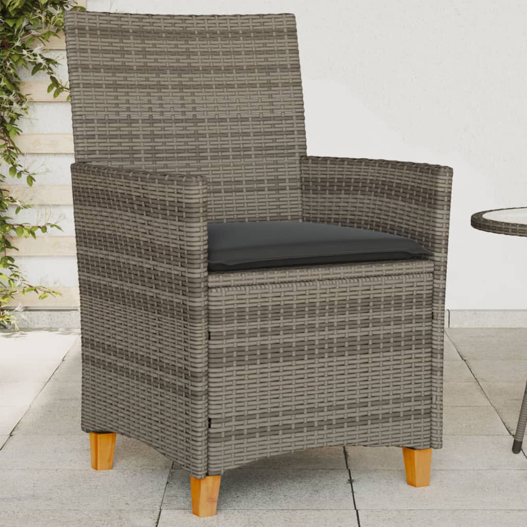 vidaXL Garden Chairs with Cushions 2 pcs Grey Poly Rattan&Solid Wood