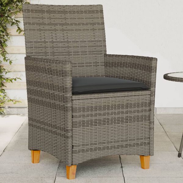 vidaXL Garden Chairs with Cushions 2 pcs Grey Poly Rattan&Solid Wood