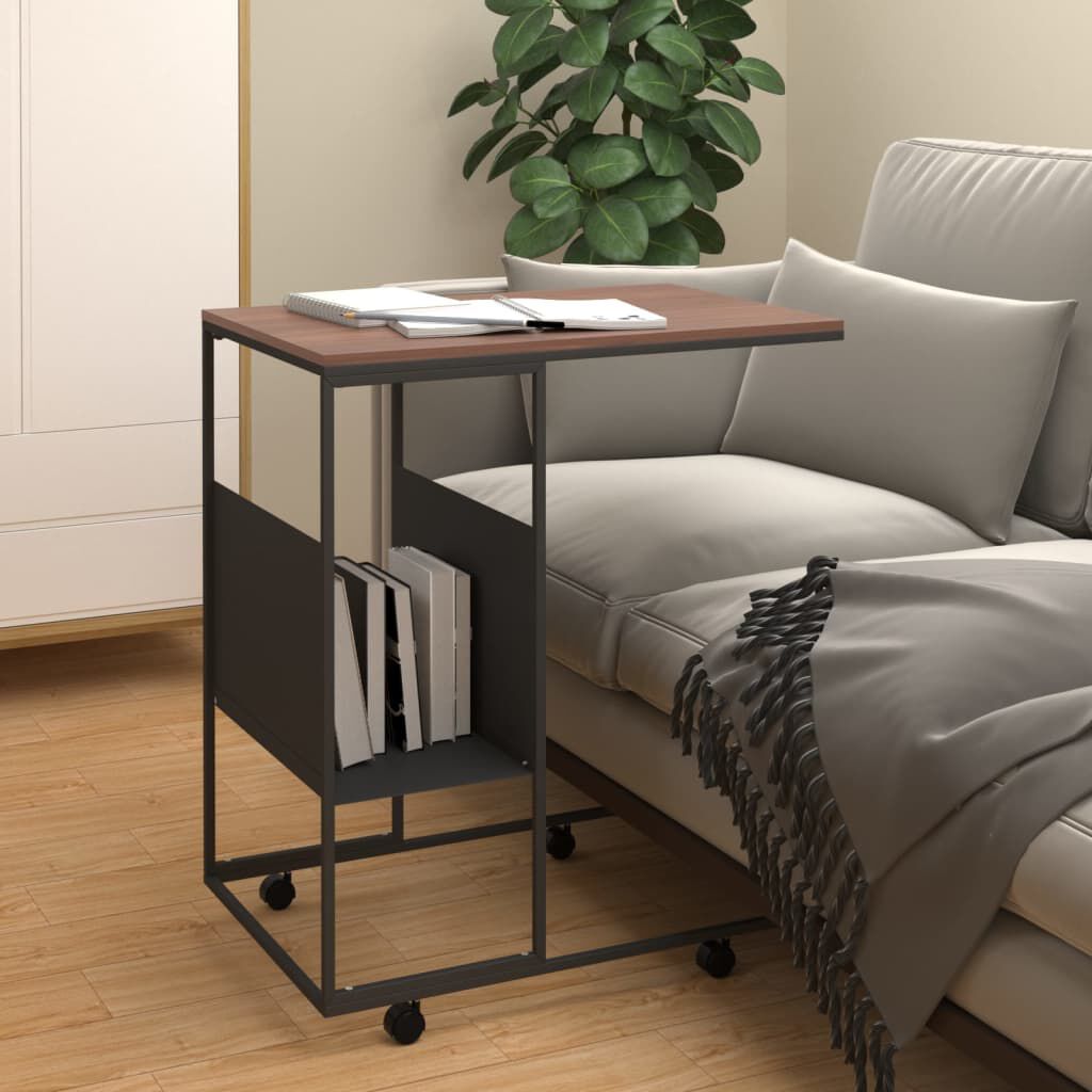 vidaXL Side Table with Wheels Black 55x36x63.5 cm Engineered Wood
