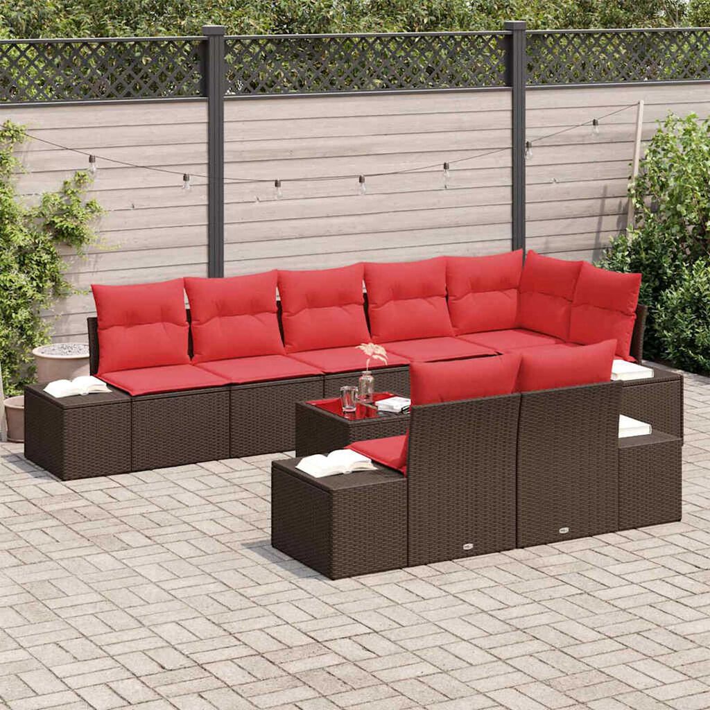 vidaXL Garden Sofa Set with Cushion 9 pcs Brown Poly rattan
