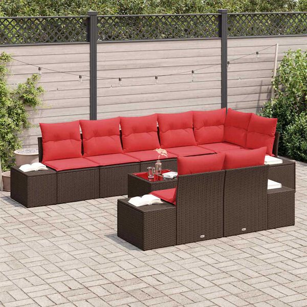 vidaXL Garden Sofa Set with Cushion 9 pcs Brown Poly rattan