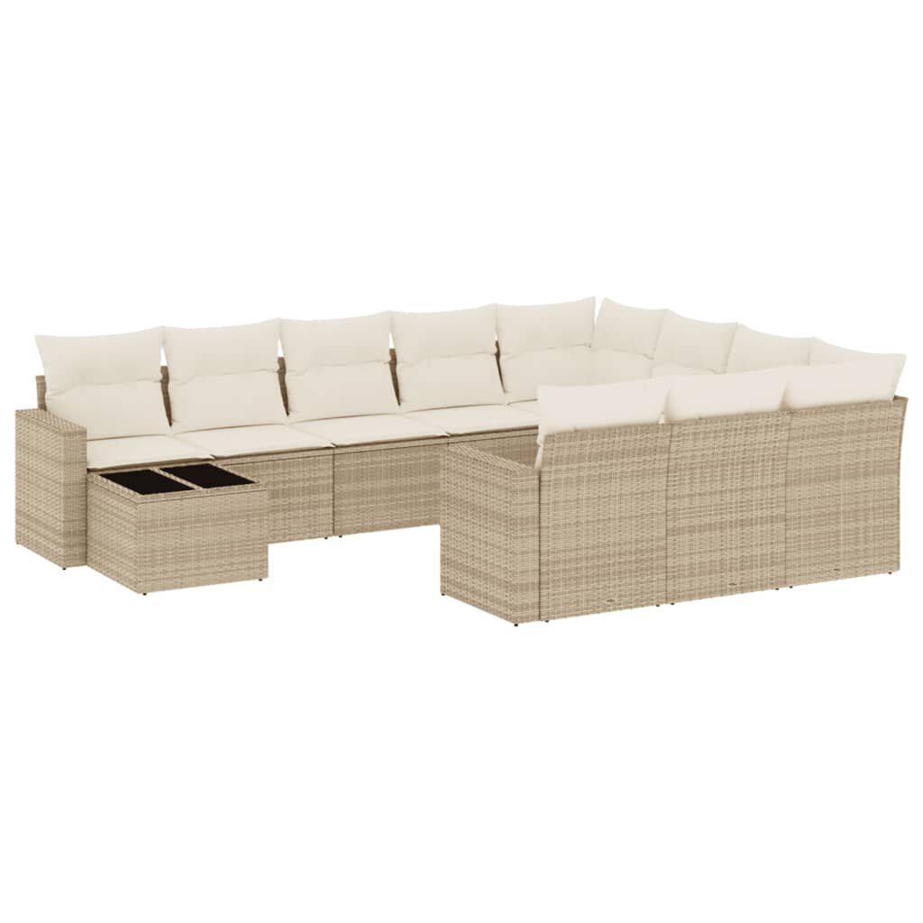 vidaXL 11 Piece Garden Sofa Set with Cushions Beige Poly Rattan