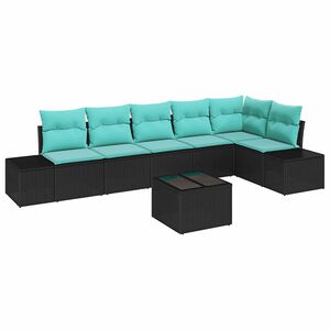 vidaXL Garden Sofa Set with Storage Black and Turquoise Poly Rattan