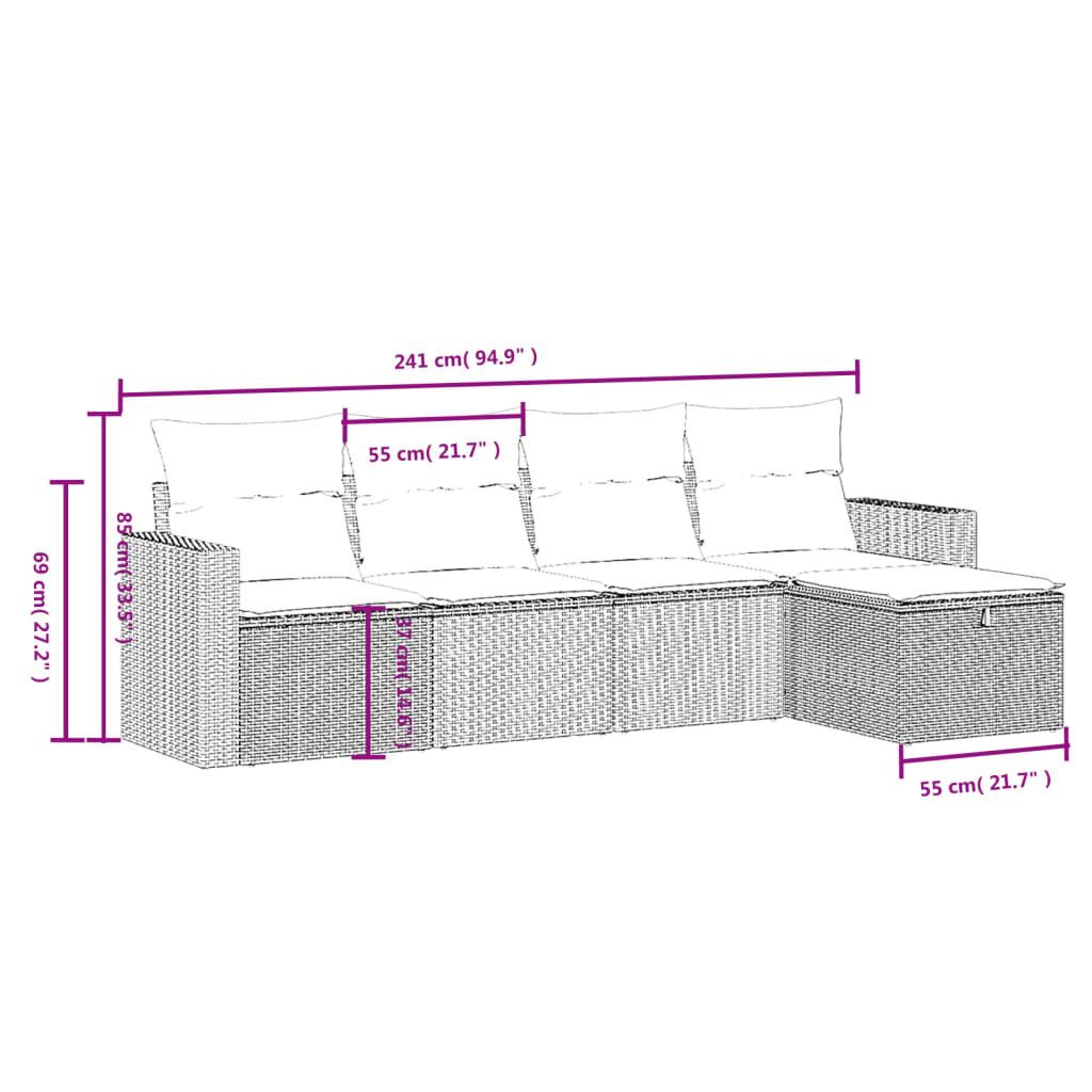 vidaXL 5 Piece Garden Sofa Set with Cushions Brown Poly Rattan
