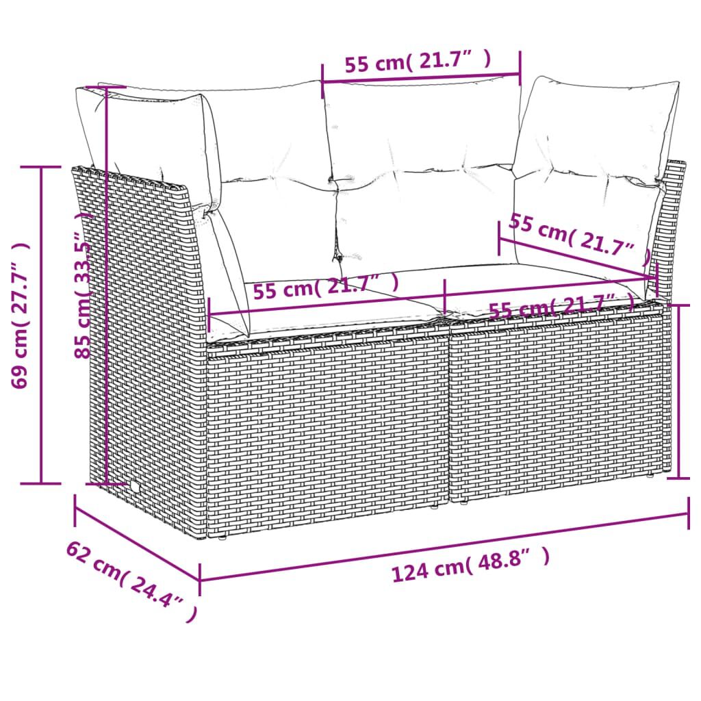 vidaXL 9 Piece Garden Sofa Set with Cushions Grey Poly Rattan