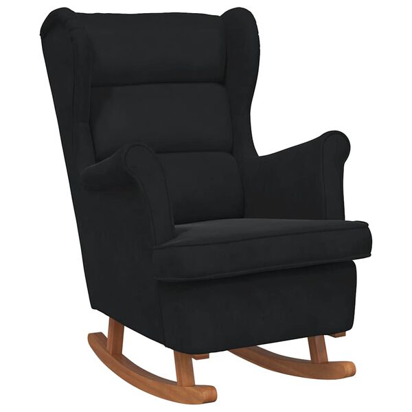 vidaXL Rocking Chair Wingback Black Velvet and Solid Wood