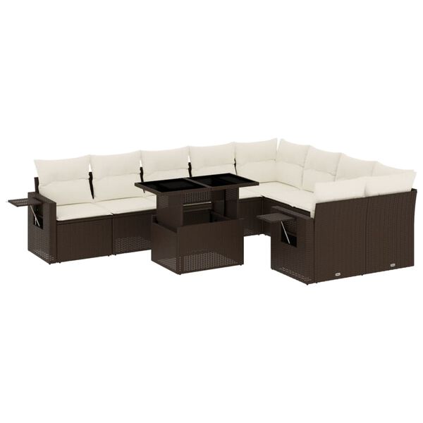 vidaXL 10 Piece Garden Sofa Set with Cushions Brown Poly Rattan