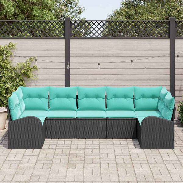 vidaXL Garden Sofa Set with Cushion 7 pcs Black Poly Rattan