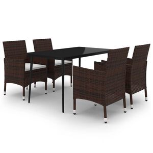 vidaXL 5 Piece Garden Dining Set with Cushions Poly Rattan and Glass