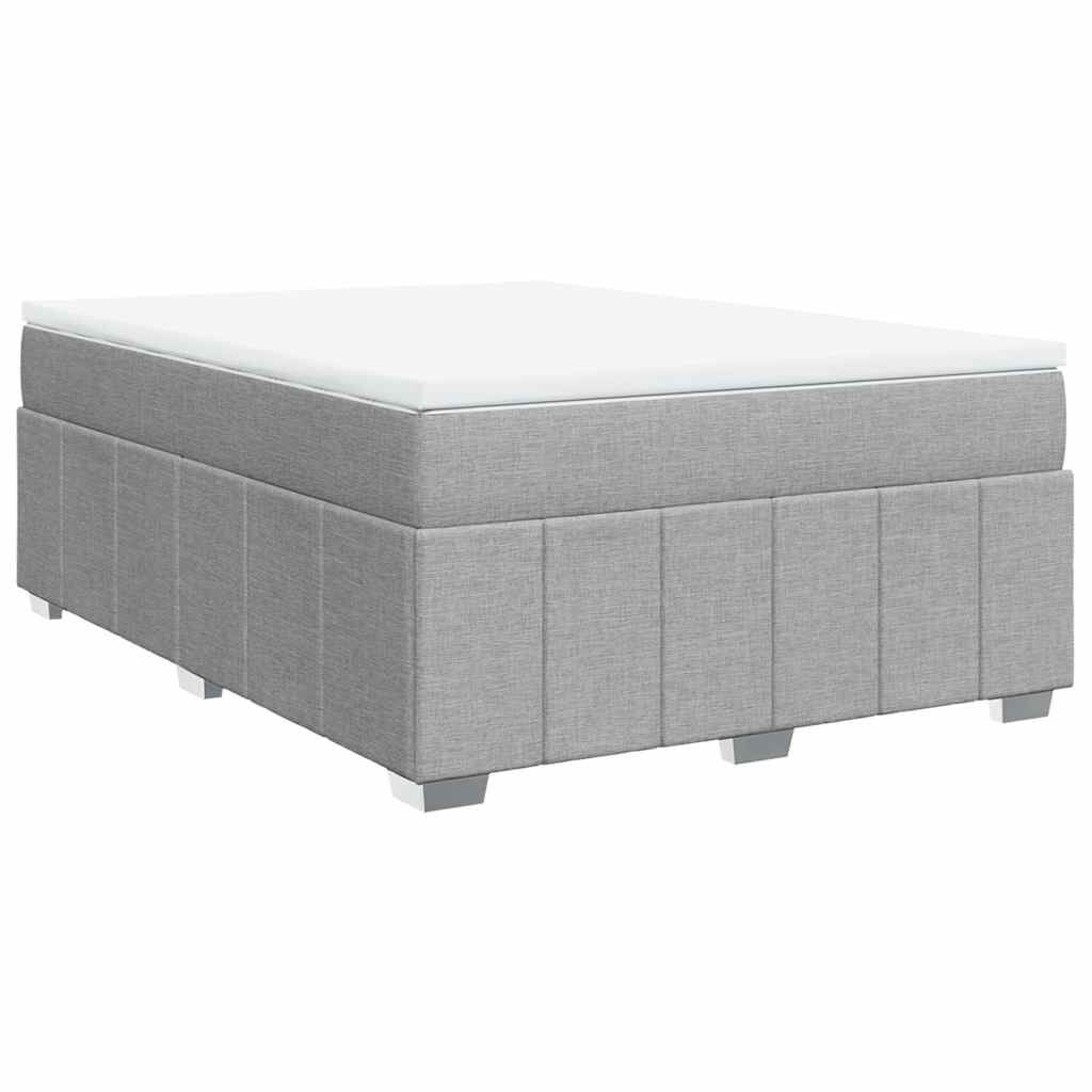 vidaXL Box Spring Bed with Mattress Light Grey Queen Fabric