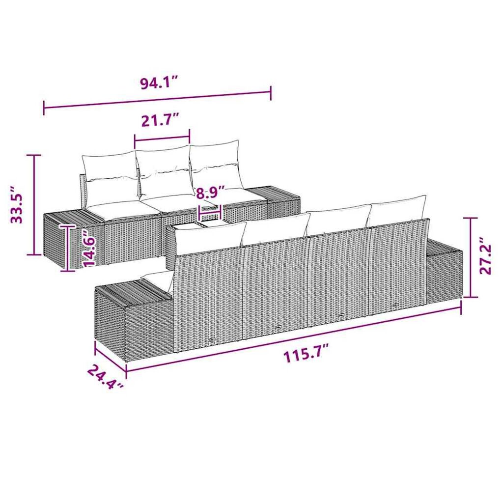 vidaXL Garden Sofa Set 8 pcs Brown Poly rattan