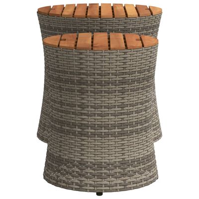 vidaXL Garden Side Tables 2 pcs with Wooden Top Grey Poly Rattan