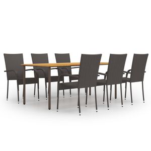 vidaXL 7 Piece Garden Dining Set Poly Rattan Brown