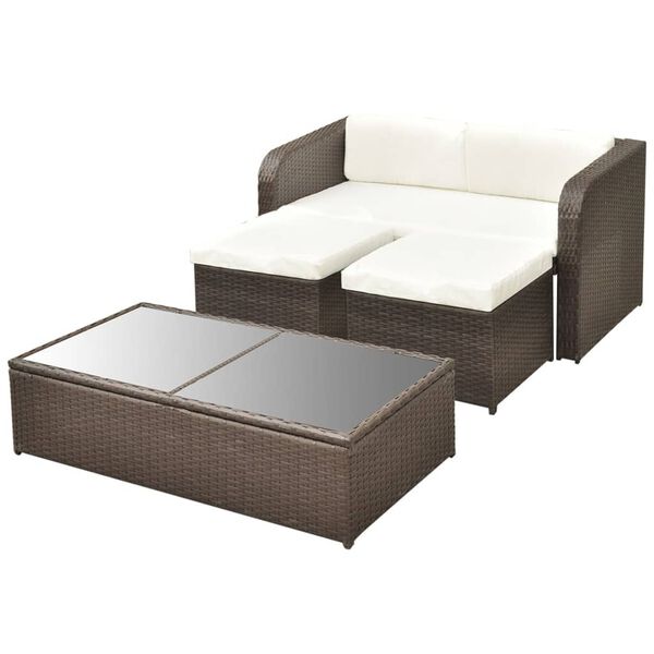 vidaXL 4 Piece Garden Lounge Set with Cushions Poly Rattan Brown