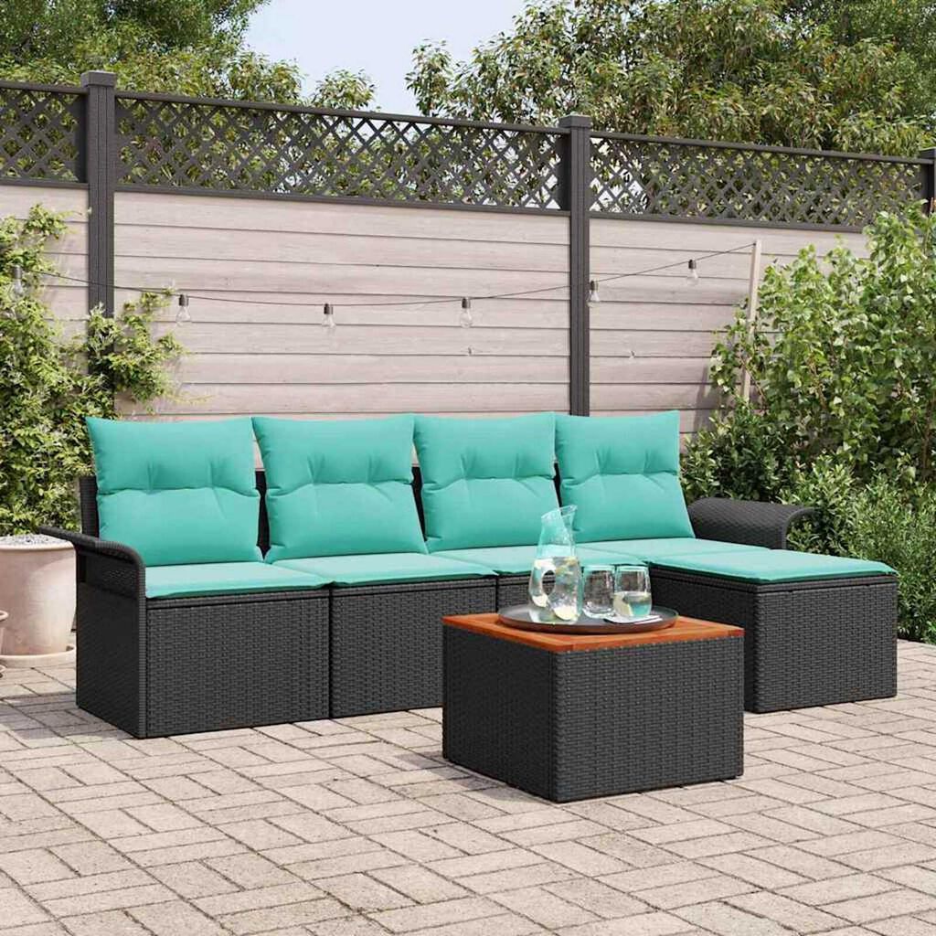 vidaXL Garden Sofa Set 6 pcs Black Poly rattan