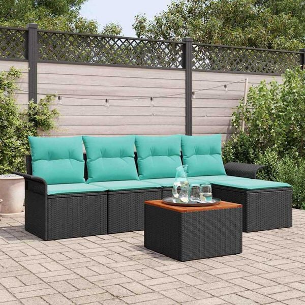 vidaXL Garden Sofa Set 6 pcs Black Poly rattan