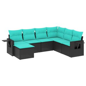 vidaXL 7 Piece Garden Sofa Set with Cushions Black Poly Rattan