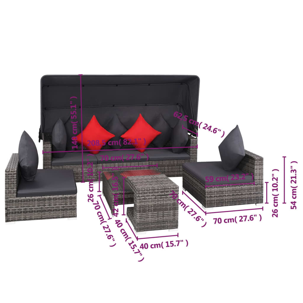 vidaXL 7 Piece Garden Lounge Set with Cushions Poly Rattan Grey