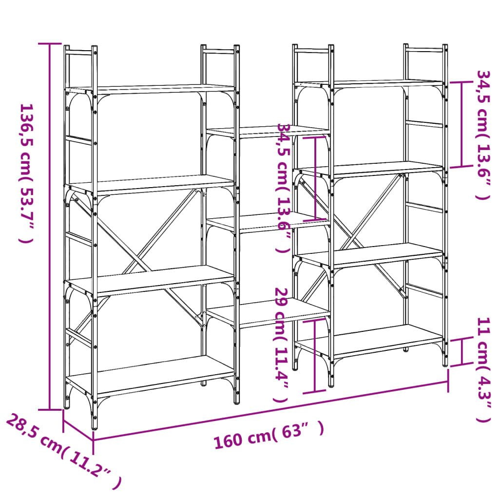 vidaXL Bookshelf Smoked Oak 160x28.5x136.5 cm Engineered Wood