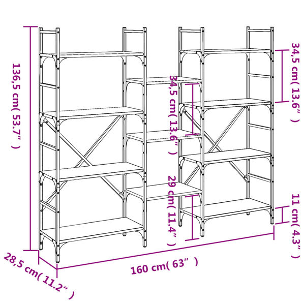 vidaXL Bookshelf Smoked Oak 160x28.5x136.5 cm Engineered Wood