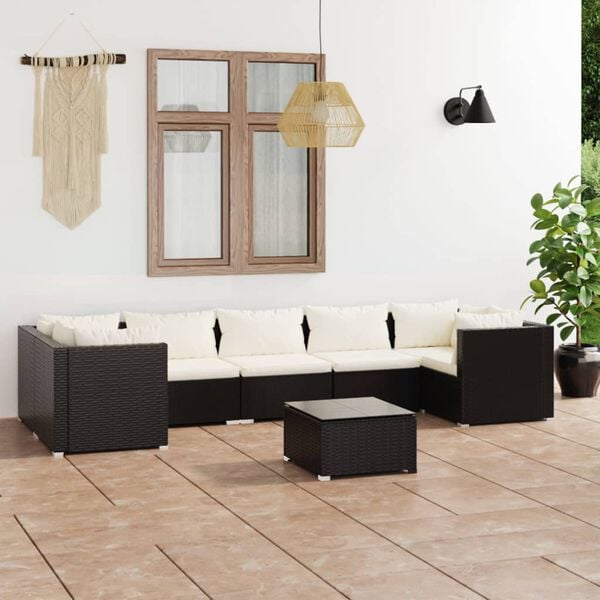 vidaXL 8 Piece Garden Lounge Set with Cushions Poly Rattan Black