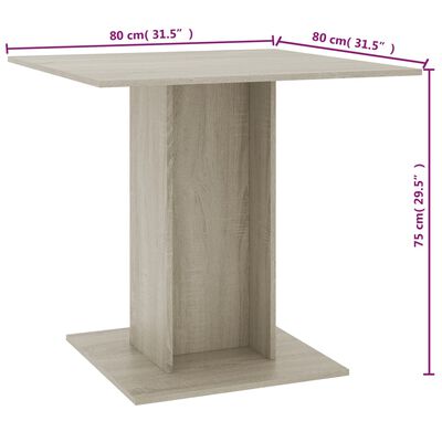 vidaXL Dining Table Sonoma Oak 80x80x75 cm Engineered Wood