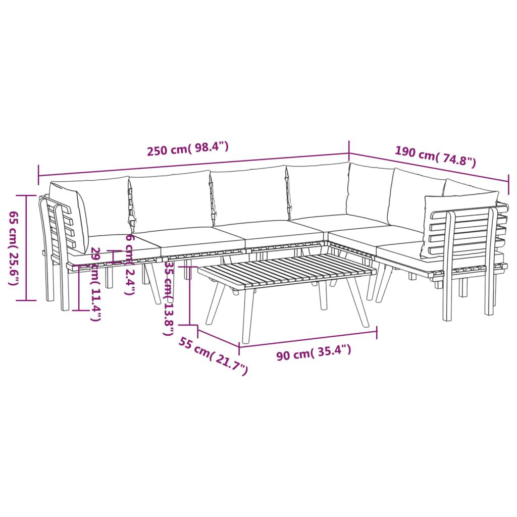 vidaXL 7 Piece Garden Lounge Set with Cushions Solid Wood Acacia