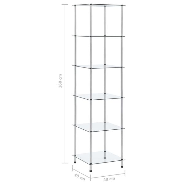 vidaXL 6-Tier Shelf Transparent 40x40x160 cm Tempered Glass