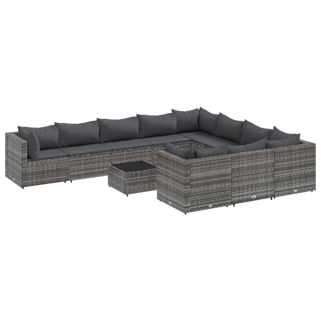 vidaXL 11 Piece Garden Sofa Set with Cushions Grey Poly Rattan