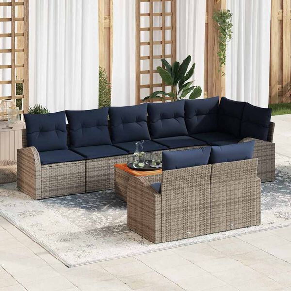 vidaXL Garden Sofa Set with Cushion 9 pcs Grey Poly Rattan